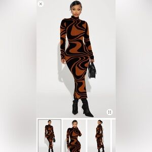 Fashion Nova Swirl Patterned Dress - orange and black